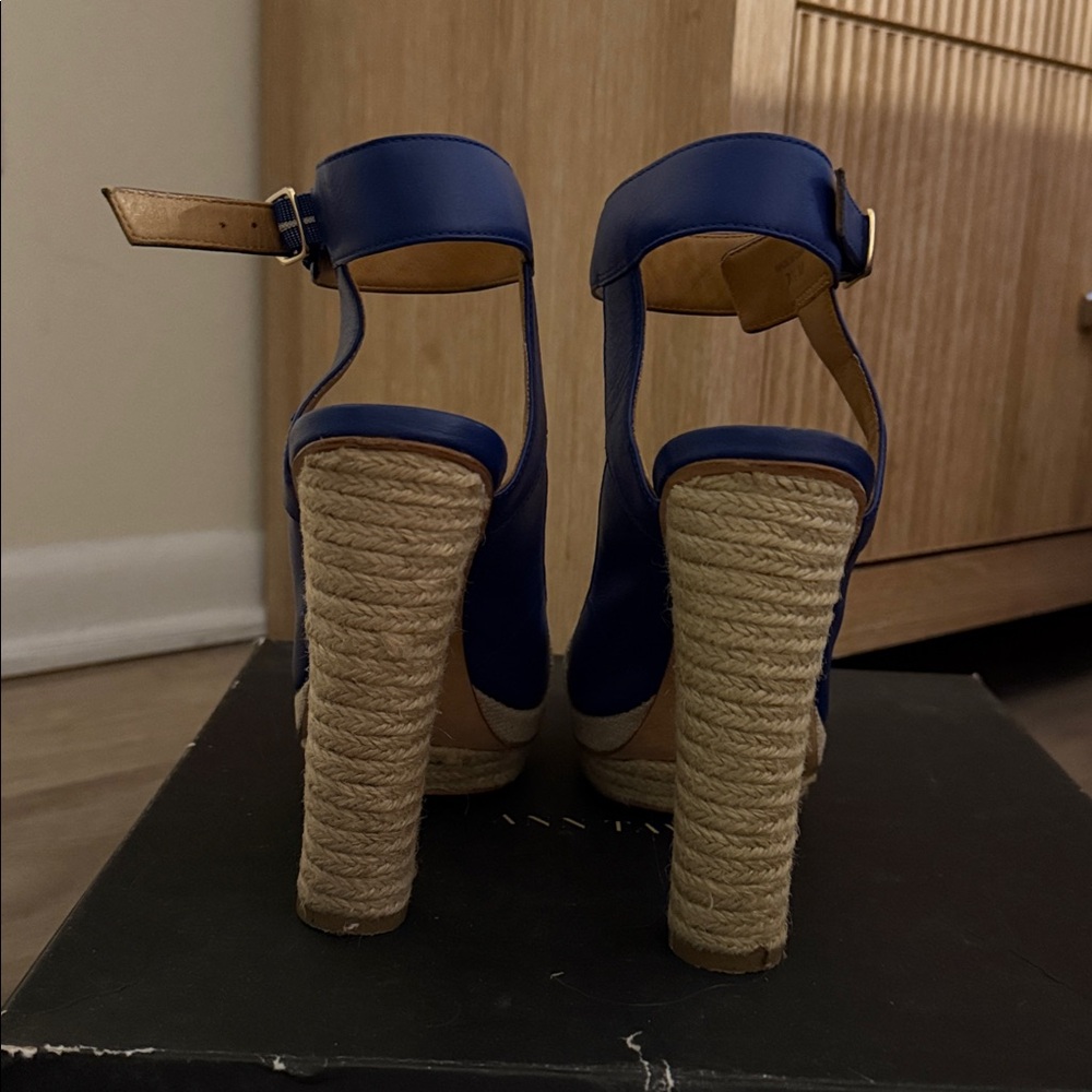 Ann Taylor Royal Blue Espadrille Platform Sandals with Ankle Strap - Picture 7 of 12